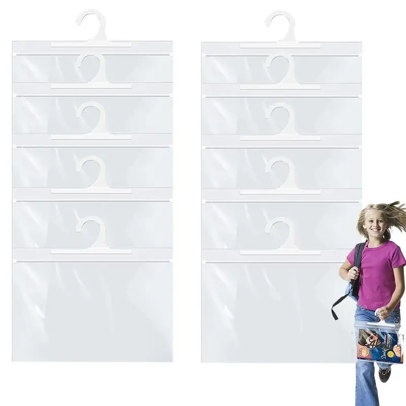 

Hangings Storage Bags With Hanger 10Pcs Large Hook Hang-Up Clear Bags Book Pouch Large Hook Clear Storage Bags For Classroom