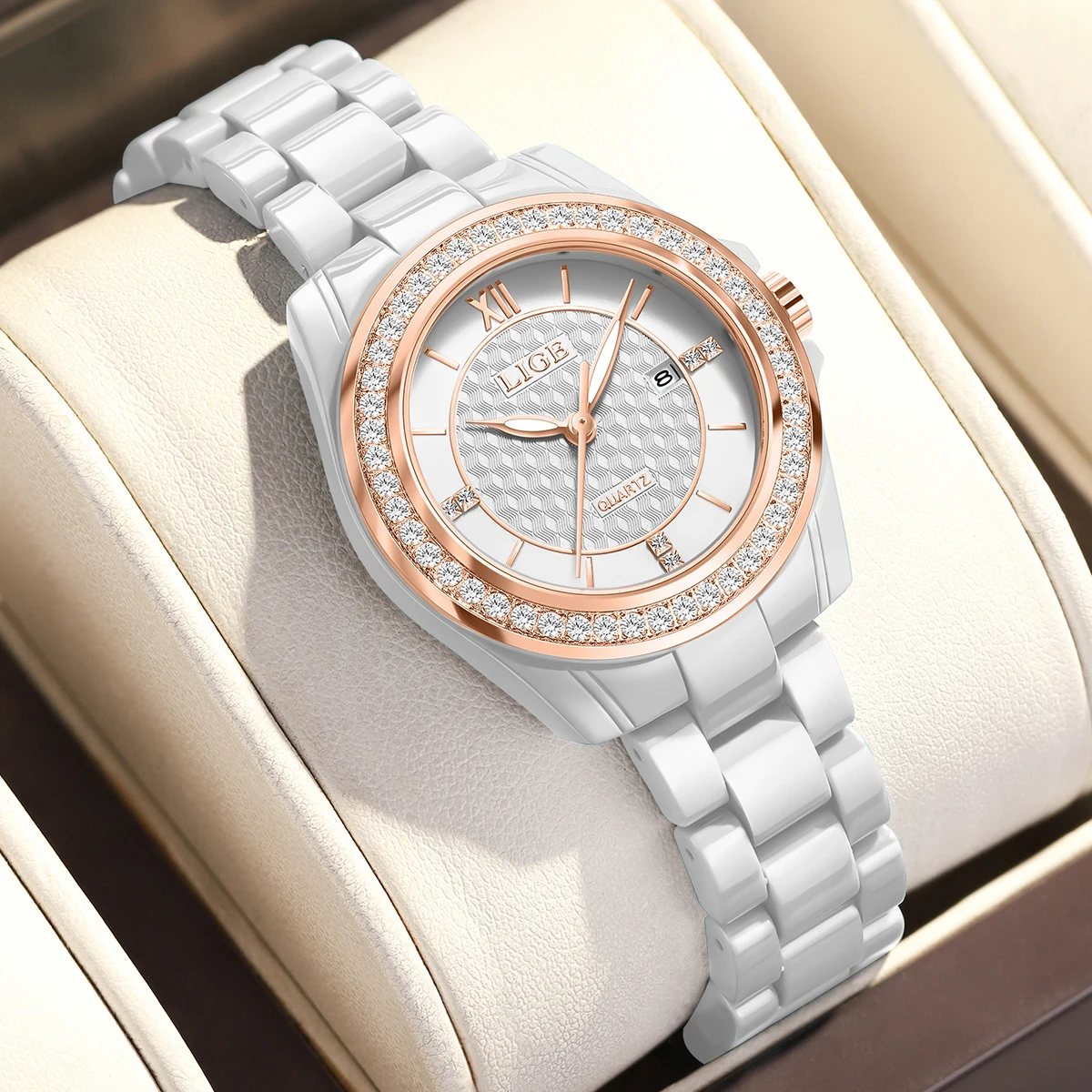 LIGE Elegant Women's Luxury Fashion Wristwatch with Quartz Movement in Stainless Steel