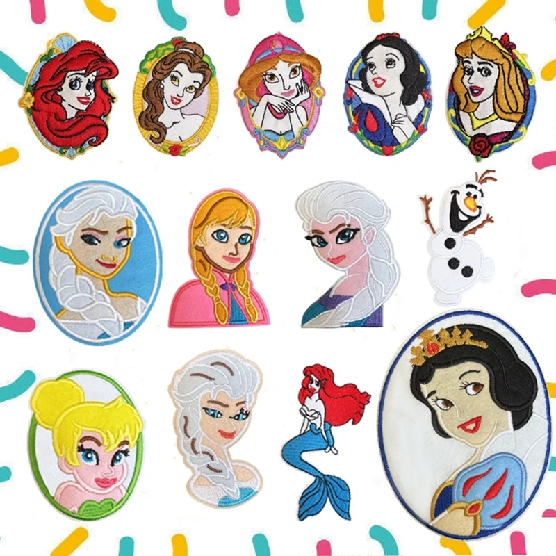 Elsa Mermaid Frozen Princess Embroidery Patches Children For Clothing Decor DIY Iron On Patch On Clothes Bag Custom Accessories