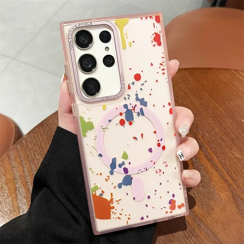 

Уникальный художественный граффити прозрачный Магнитный чехол для телефона с беспроводной зарядкой для Samsung S22 Ultra S23 Plus Силиконовый противоударный Прозрачный чехол для мужчин