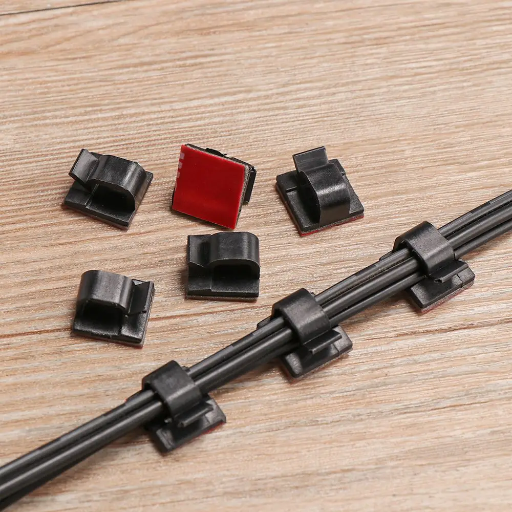 50-Pack Self-Adhesive Cable Clips - Black Cord Organizer and Holder