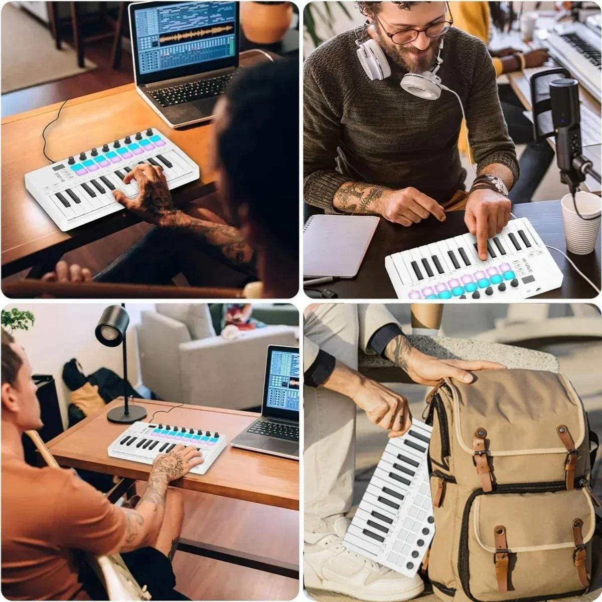 25-Key USB MIDI Pad Controller Keyboard with 16 RGB Drum Pads 8 Knobs and Music Production Software for Electronic Musical Instrument