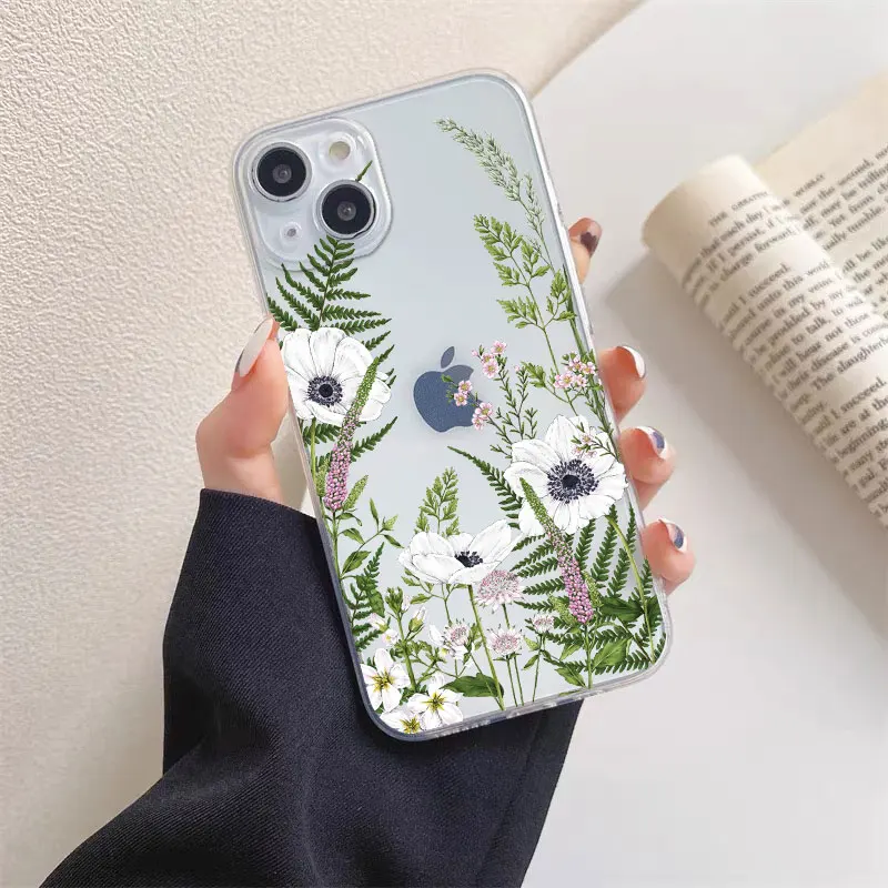 Floral Palm Leaf Painted Soft Silicone Phone Case - Ultra Clear and Durable Design