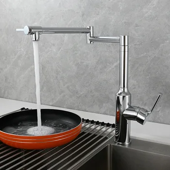 Foldable Kitchen Faucet Rotation Hot and Cold Brass Nickle Brushed Finish Sink Faucet Mixer Tap Chrome Sink Mixer