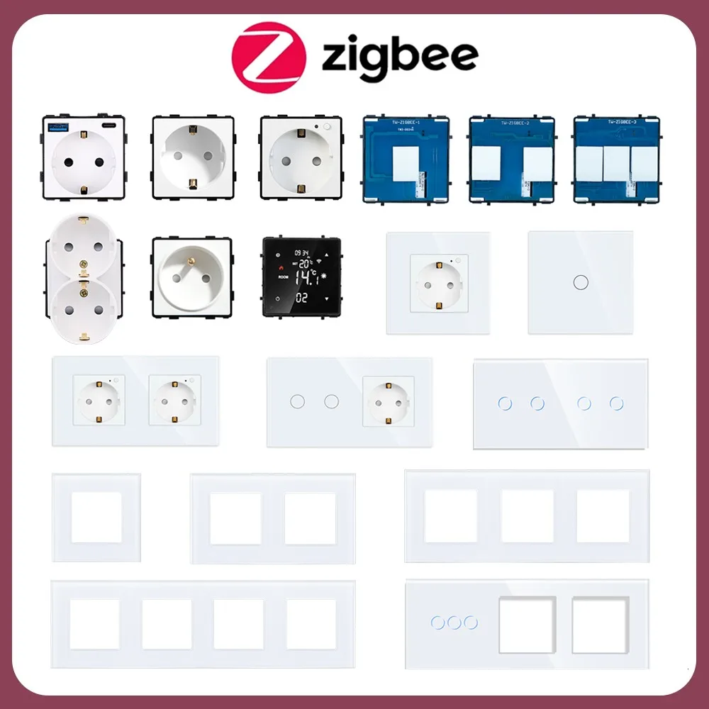 

Умный выключатель ZigBee, детали для выключателей и розеток питания, нужны нейтральные, белая стеклянная панель, европейские настенные розетки, детали «сделай сам» для умного дома