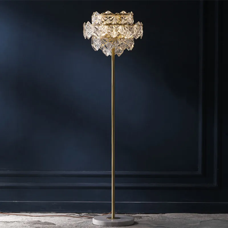 

Nordic Luxury LED Floor Lamps Copper Crystal Living room Home Standing lighting Bedroom Villa Marble Vertical Lights