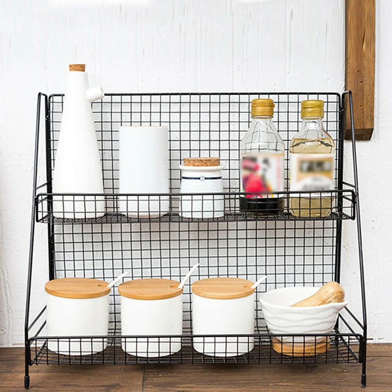 Multifunctional Iron Storage Rack Double-layer Spice Rack Sundries Storage Organizer For Kitchen Bathroom Office