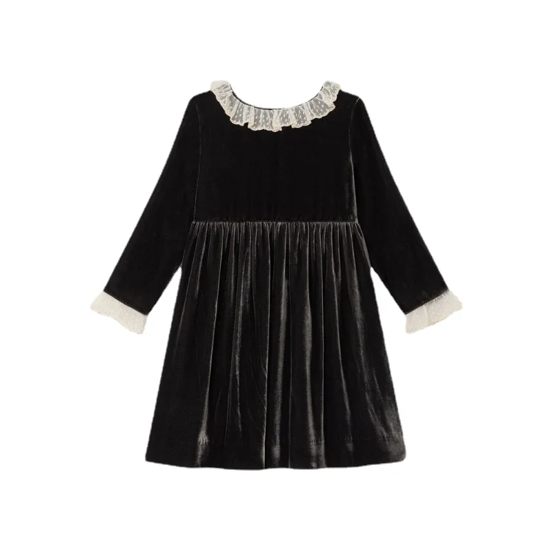 

IN STOCK Fall and Winter2023BP New Children's Velvet Lace Red Dress Girls Long Sleeve Dress