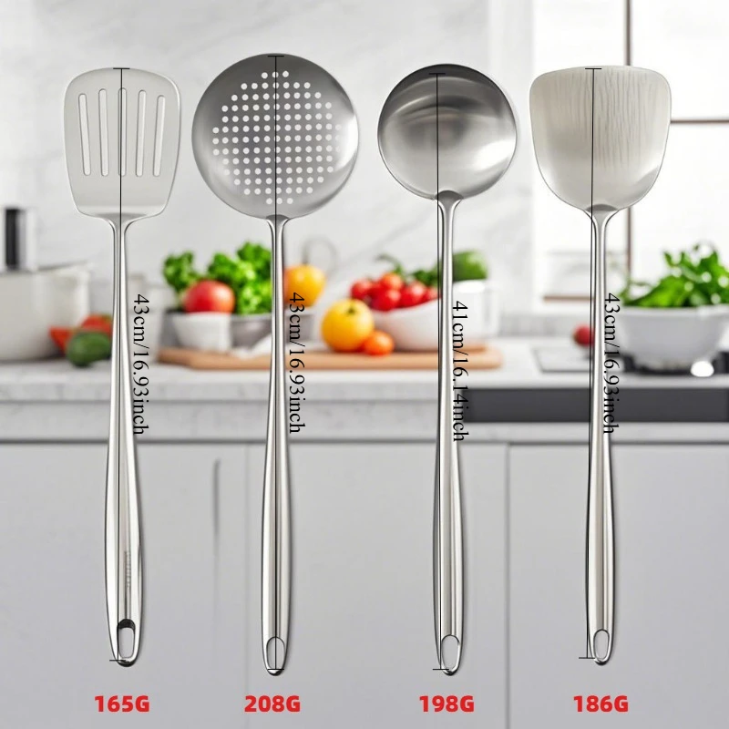 Stainless Steel Wok Spatula and Ladle Set - Premium Cooking Utensils & Kitchen Accessories