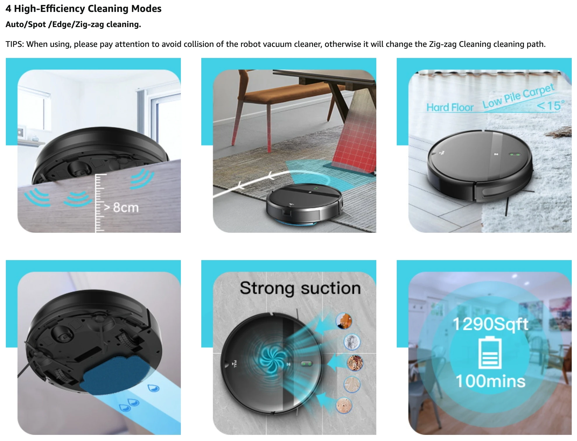 Robot Vacuum Cleaner ZCWA Auto Charging 1400Pa App Control Water Tank Wet Mopping