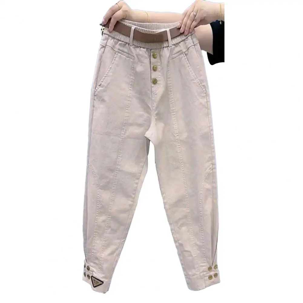 

Solid Color Women Pants Thick Warm Women's Harem Pants Elastic Waistband Belt Pockets Cargo Trousers Solid Color Harem Pants