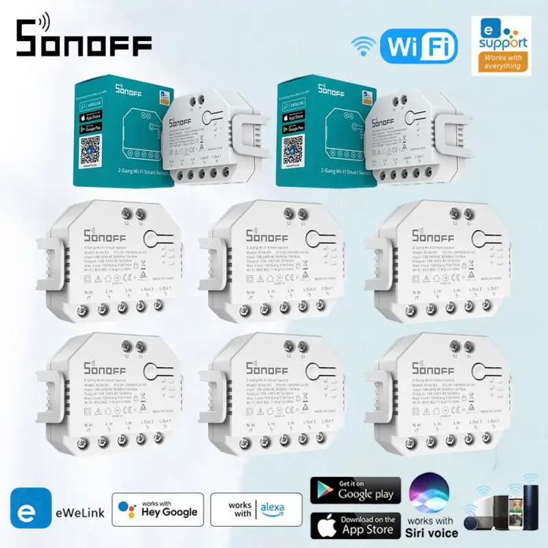Sonoff Dualr3/R3 Lite Wifi Switch Dual Relay Module Diy Mini Smart Switch Remote Two Way Control Support Alexa Google Home