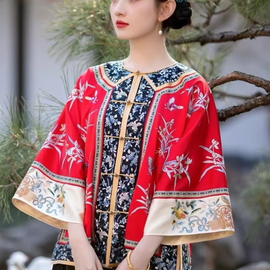 Traditional Qing Dynasty GEGE Hanfu Women's Floral Printing Top Shirt Niche Vintage Daughter Of Emperor Cosplay Costume Girls