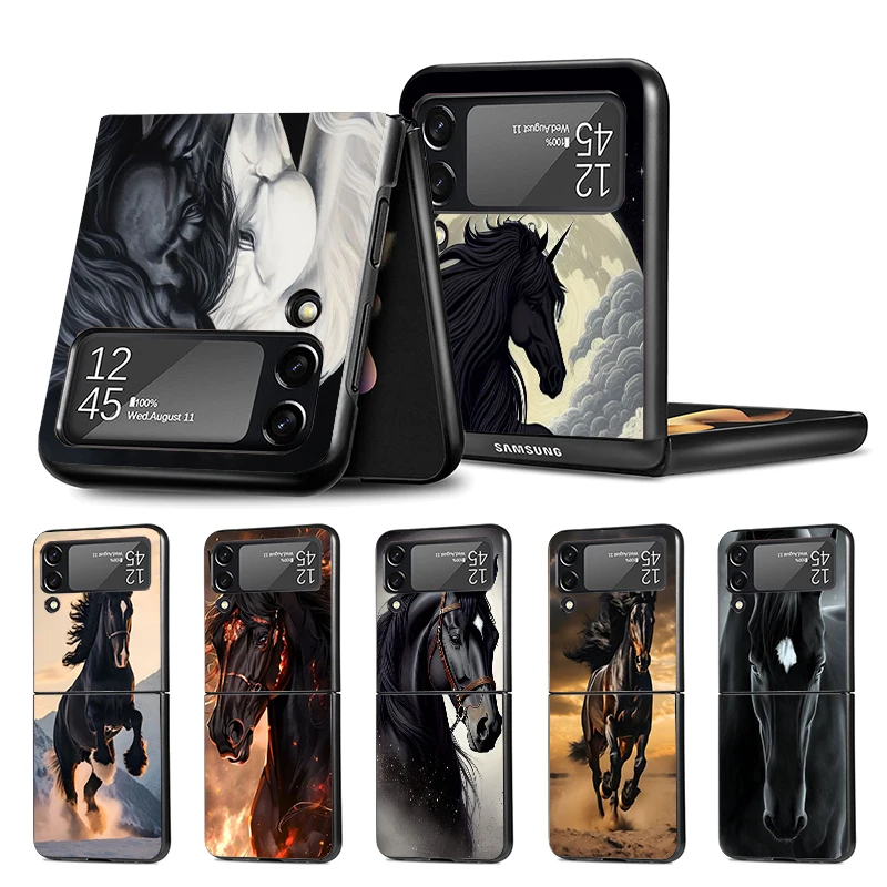 Animal Black Horse Z Flip 4 Phnoe Case Per Samsung Z Flip 3 5 5G Black Hard Shell Galaxy Zflip3 Zflip4 Zflip5 Cover Unica Luxur
