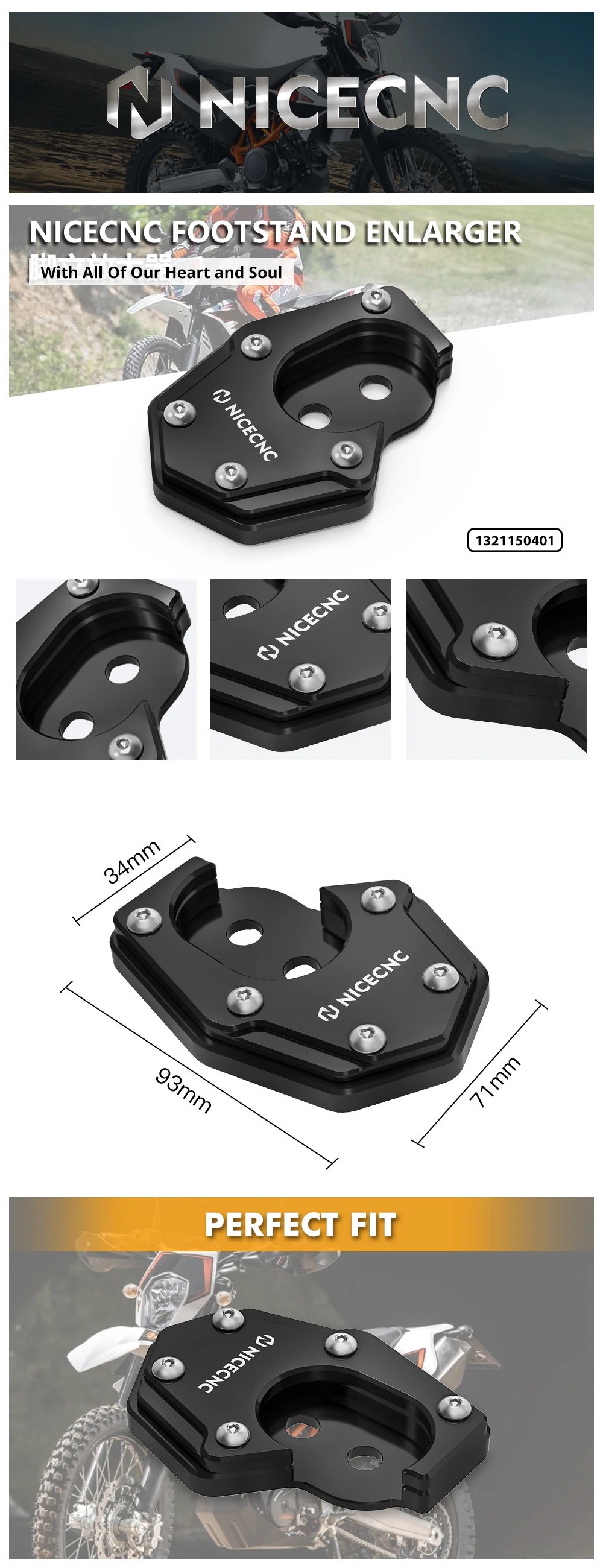 Motorrad-Ständer-Verlängerungspolster für KTM 790/890 Adventure/R/Rally 18–23 690 Enduro R 690 SMCR 19–23 1290 Adventure R 21–23 – Detail 1
