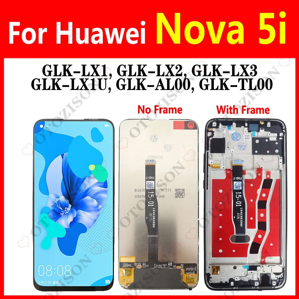 

ЖК-дисплей 6,4 дюйма для Huawei Nova 5i, ЖК-дисплей с рамкой, зеркальный дисплей, сенсорный экран с дигитайзером в сборе, замена Nova5i