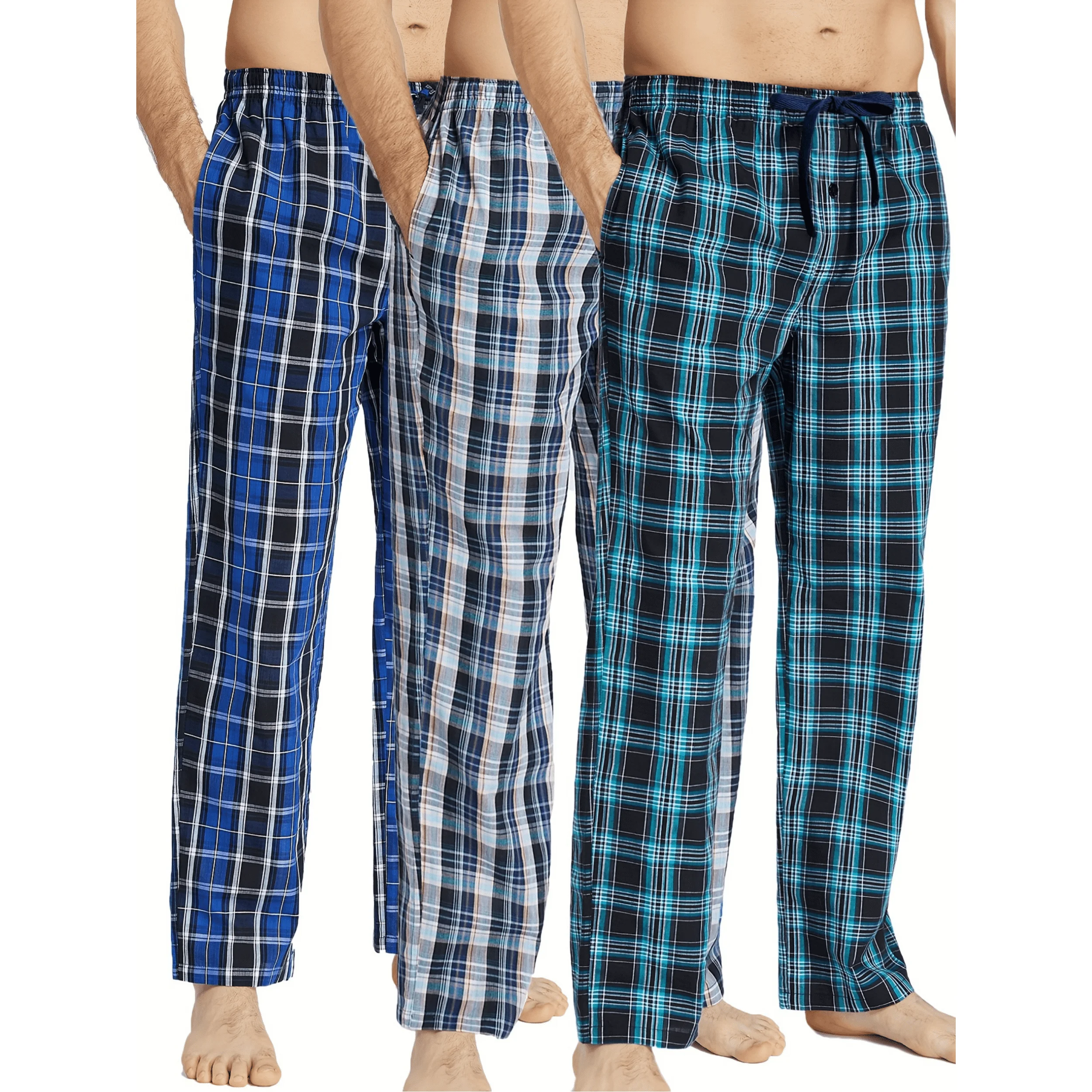 Pajama Pants 3 Pcs/Set Men's Cotton Plaid Sleep & Lounge Pants For All Season