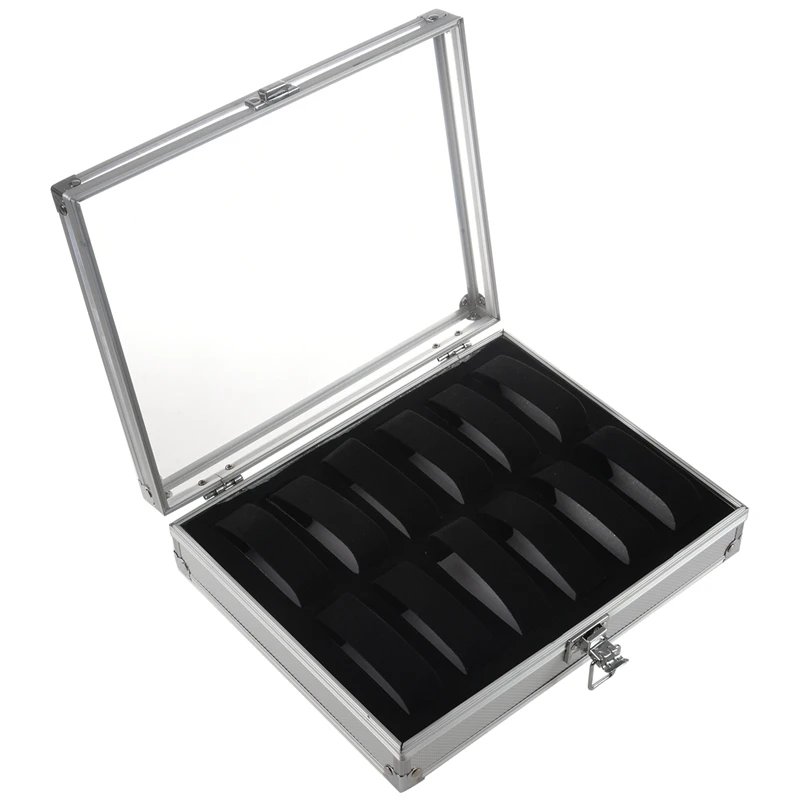 Useful Aluminium Watches Box 12 Grid Slots Jewelry Watches Display Storage Box Square Case Suede Inside Rectangle Watch Holder