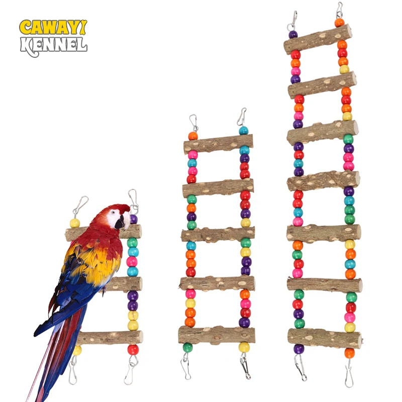 3/5/7 Ladder Birds Pet Parrot Ladders Climbing Toy Natural Wood Hanging Colorful Ball Toy For Conures Parakeets Cockatiels D9253