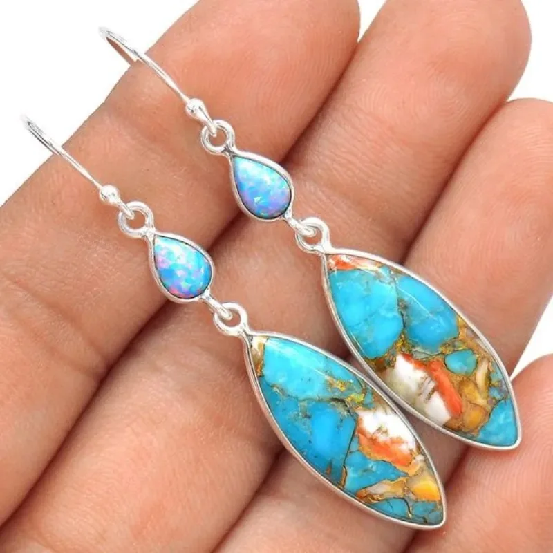 Donne Vintage Waterdrop Blue Fire Opal Blue Stone Ciondola Gli Orecchini Orecchini Fatti A Mano Sposa Gioielli Da Sposa Regali
