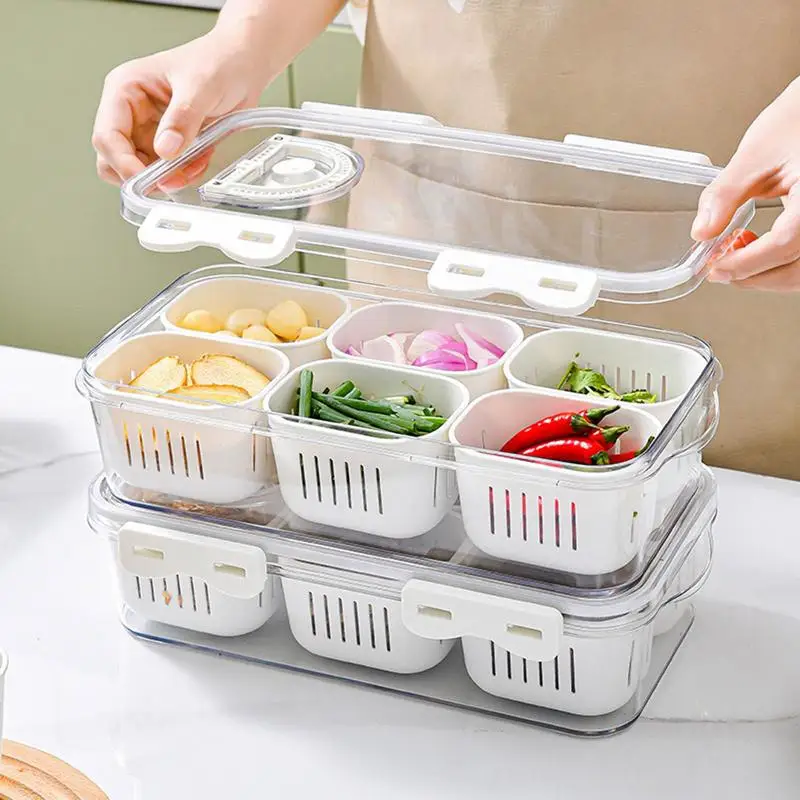 Refrigerator Food Produce Saver Storage Containers With Lid Fridge Fresh  Vegetable Colander Storage Box Kitchen Organization - AliExpress