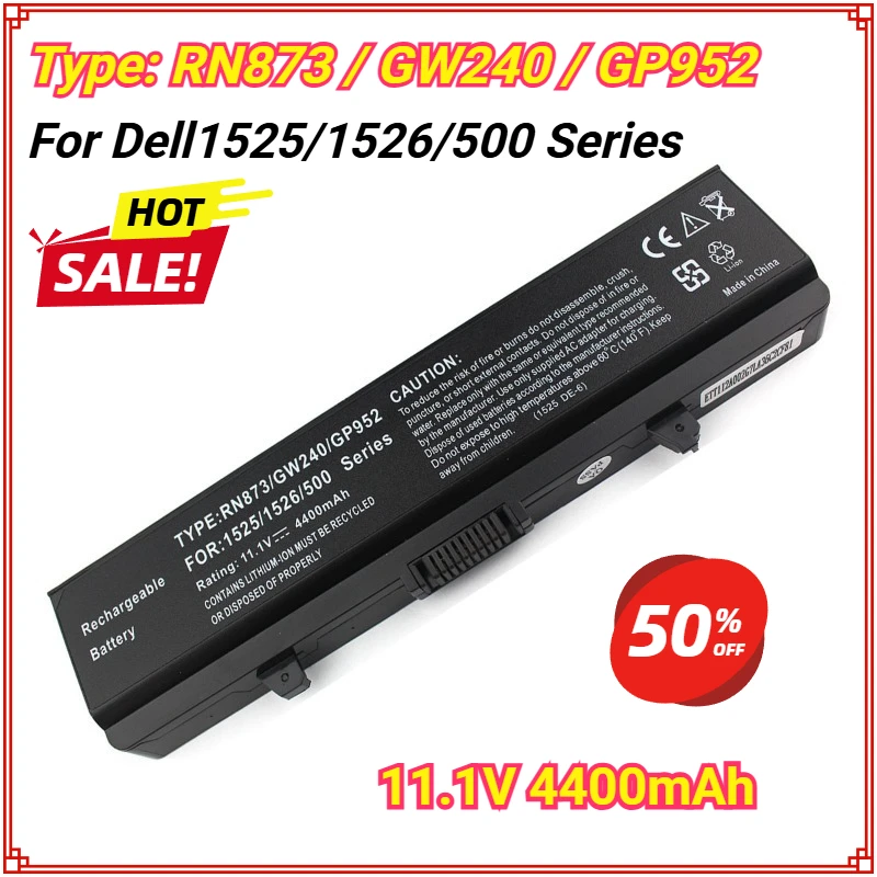 New Laptop Battery for Dell Inspiron RN873 GW240 GP952 1525 1526 1440 1750 500 X284g GP252 297 M911G RU583 XR693 RU586 6Cells