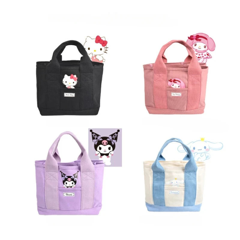 

Sanrio Брезентовая женская сумка с мультипликационным экологически чистым принтом Kuromi Xiaobai Повседневная универсальная сумка-тоут Kawaii Японский Корейский подарок