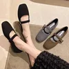 Women's Felt Mary Janes Shoes Square Toe Ballet Flats for Female New Fashion Buckle Strap Ladies Shoes Spring Autumn 3