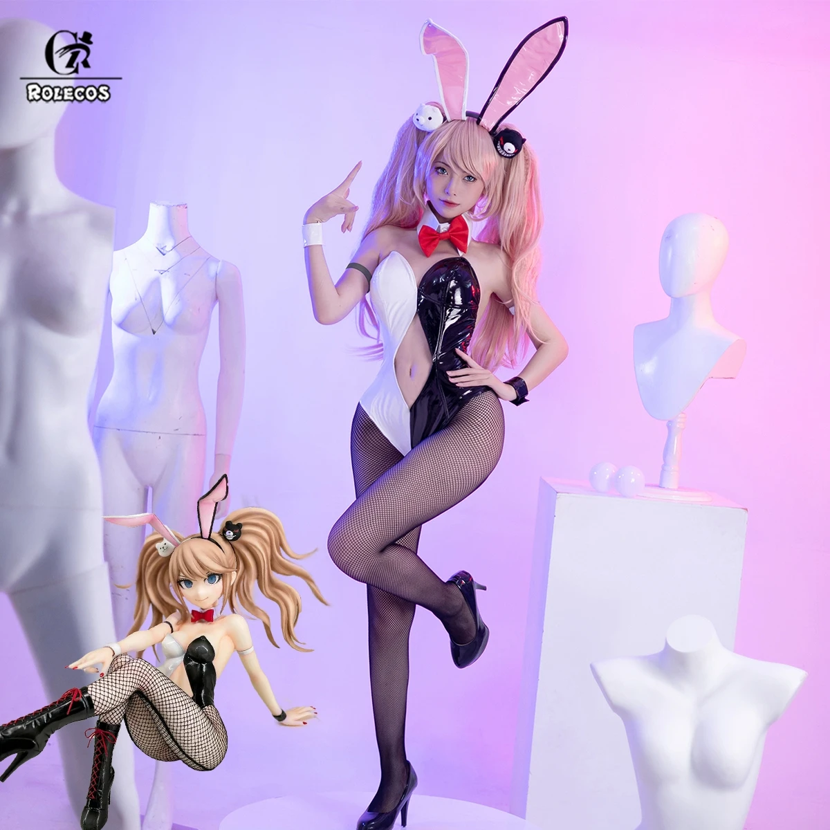 

ROLECOS Enoshima Junko Bunny Girl Jumpsuit Danganronpa Cosplay Costume Sexy Women Jumpsuit Halloween Costume Bunny Girls Suit