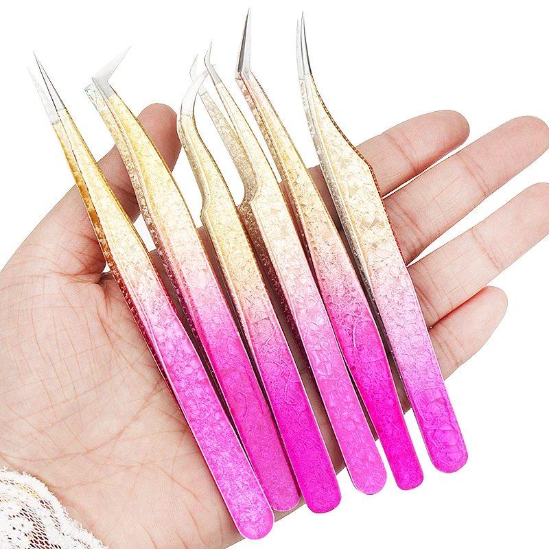 1 Pc Eyebrow Tweezers for Lashes Artists Ice Flower Anti-Static Stainless Steel Eyelash Extension Makeup Tweezer Tools 6
