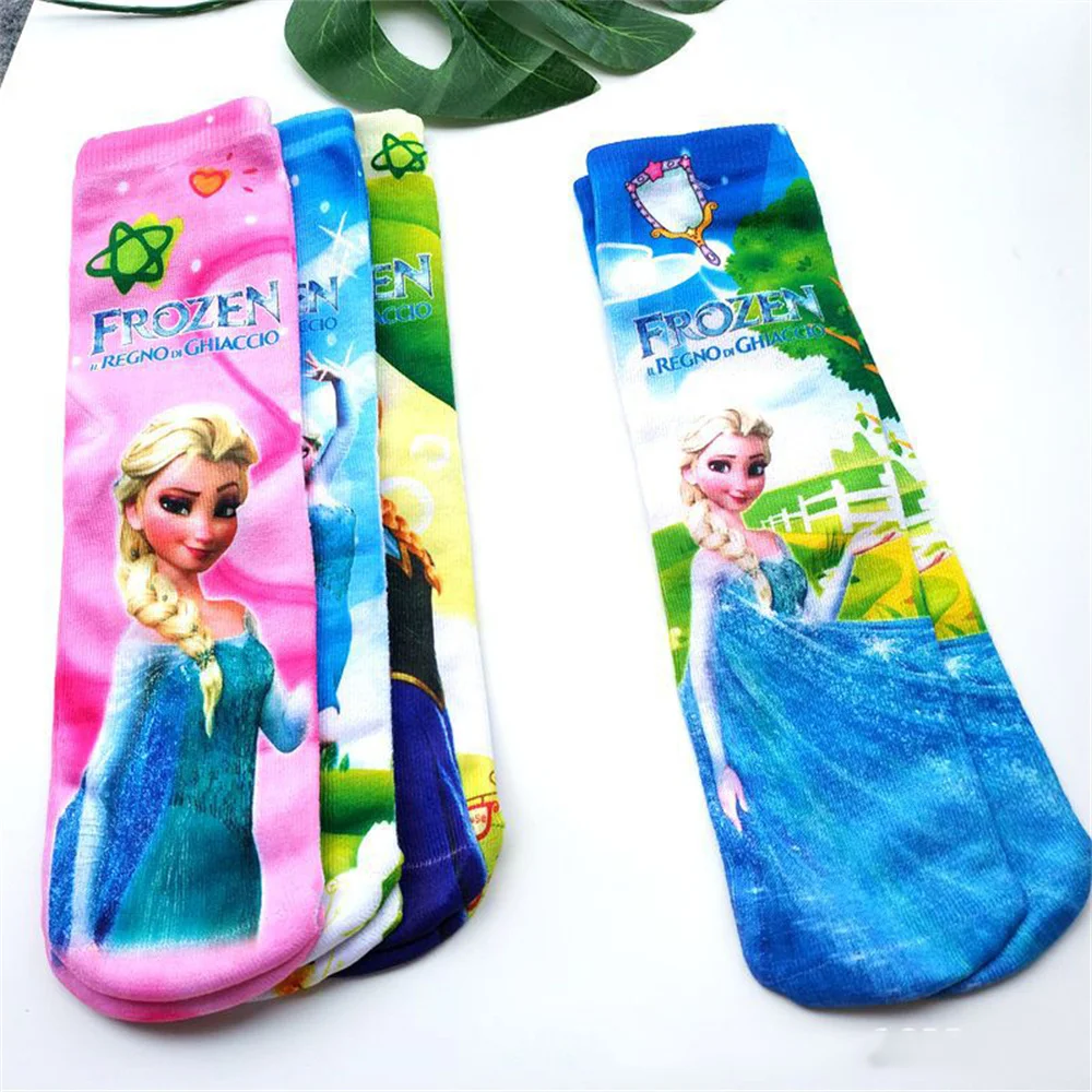 Sports Socks Kids Socks Cartoon Socks 4pcs/Disney Frozen Socks Elsa Anna Anime Figure Children's Long Socks Cartoon Cute Print Funny Boys Girls Cotton Gifts