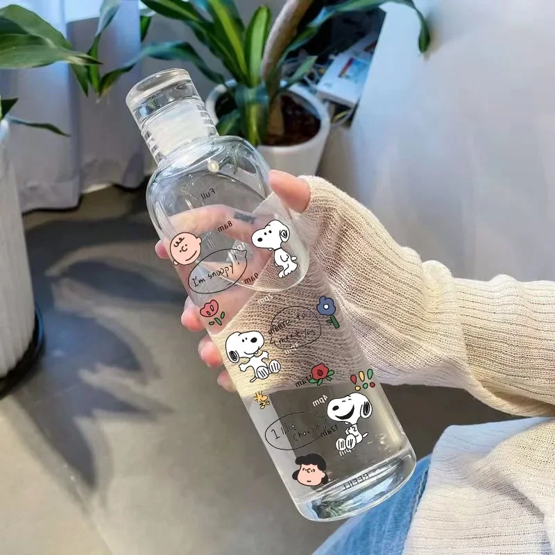 500ML New Snoopy Water Bottle Anime Sports Water Cup Large Capacity Portable Plastic Cups Kids School Water Cup Motivational Cup 4