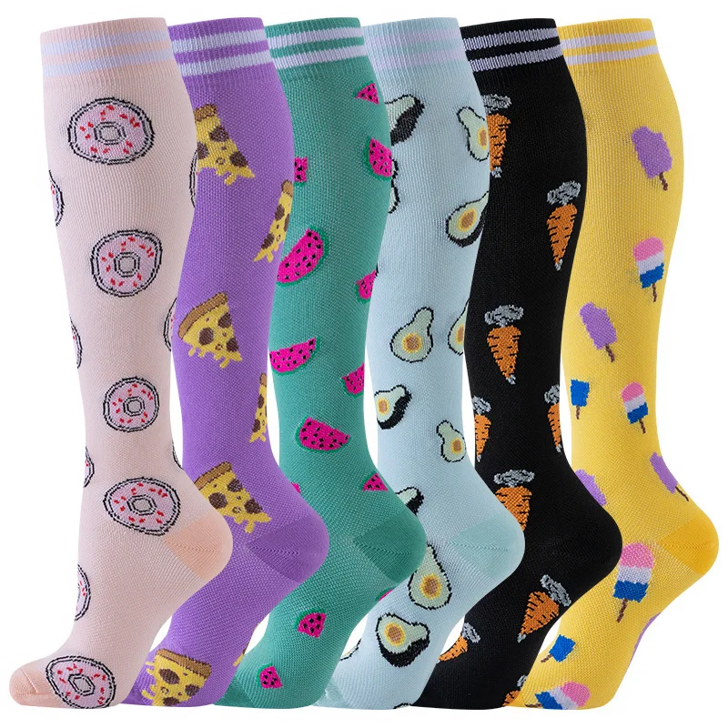 HYSAIXIA Compress Socks 6 Pairs Combination Sports Yoga Socks Compression Stockings Calf Pressure Fruit Pattern New Christmas compression socks