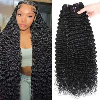 Extensioni di Capelli Umani 12A, Onda Profonda, 26 28 30 Pollici, Capelli Vergini Brasiliani Non Trattati, 3 Fasci, Capelli Umani Naturali