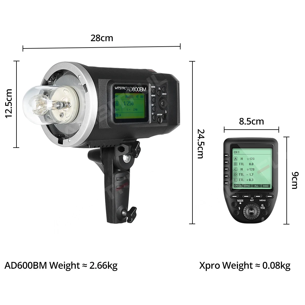 Godox 600Ws GN87 AD600BM Bowens Mount High Speed Sync Outdoor Flash Strobe Light with 2.4G Wireless X System, 8700mAh Battery 2