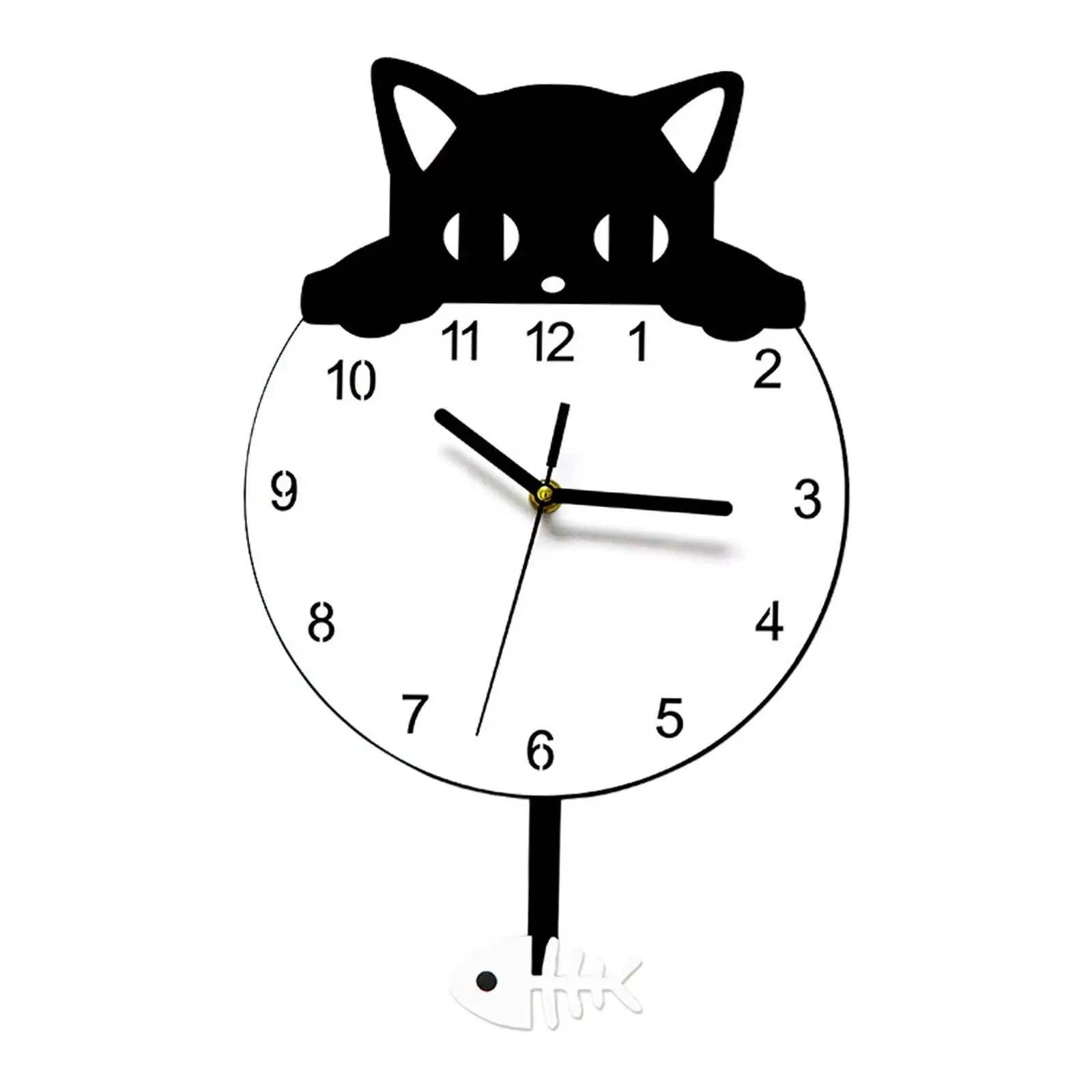 Cat Shaped Wall Clock Creative Children Room Clock Acrylic Hanging Clock Household Decor for Office Cafe Dining Room Hotel Decor