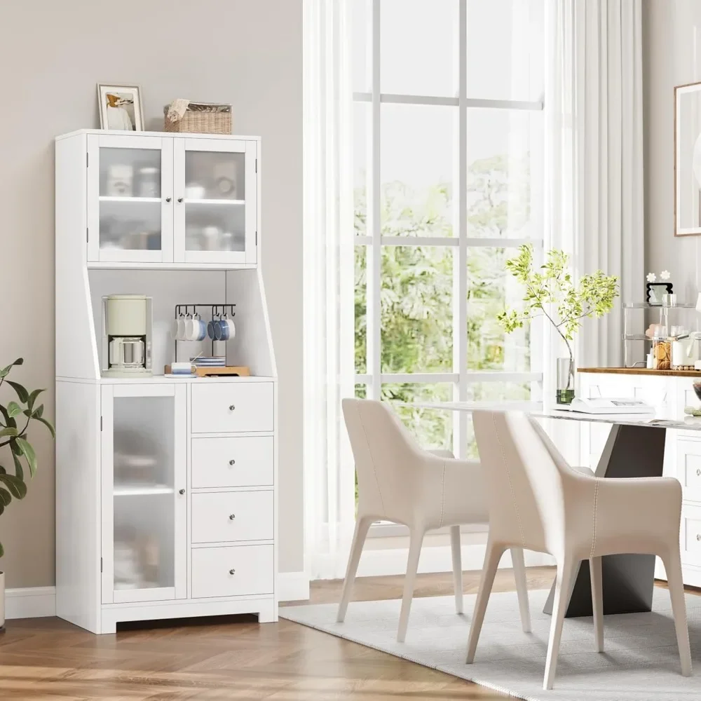 64'' Tall Kitchen Storage Cabinet, Kitchen Hutch with Microwave Stand, Pantry Cabinet with Adjustable Shelves, for Kitchen 6