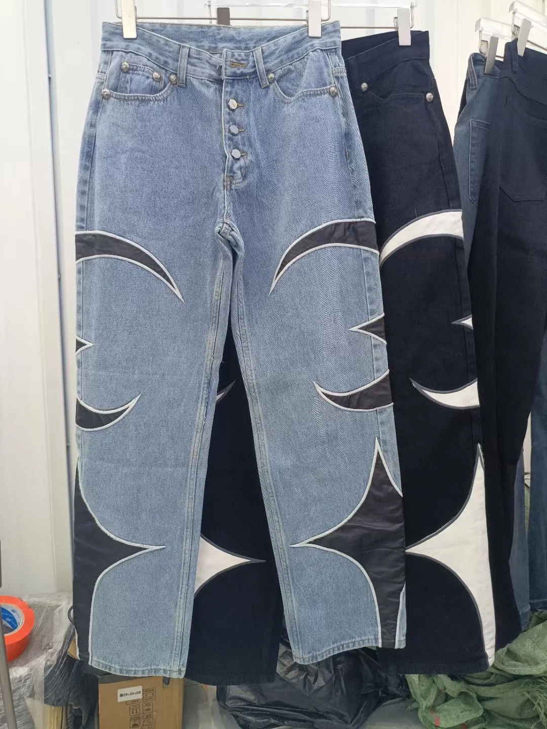 Thug Club Pu Leaher Embroidery Patchwork Baggy Y2K Jeans Men's Streetwear Straight Oversized Denim Trousers Unisex Cargo Pants 4