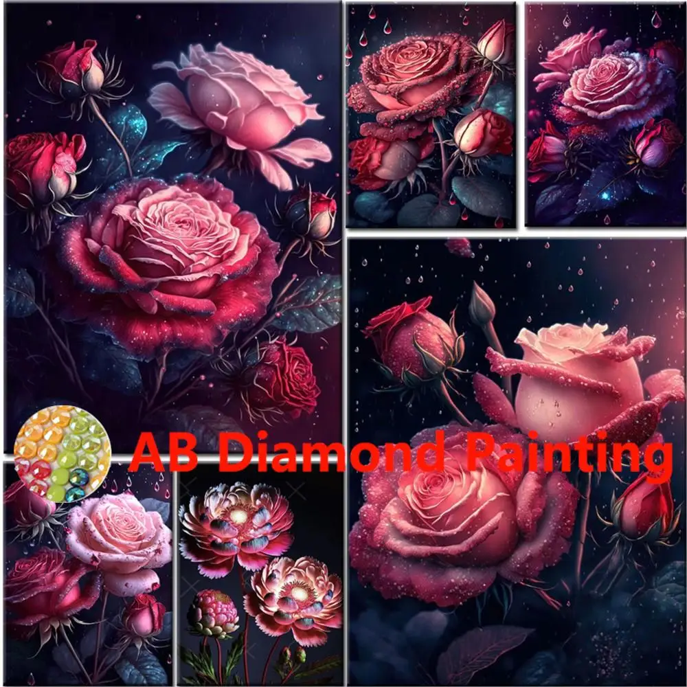 Red Rose Flower Butterfly Artificial Diamond Painting Kits, 5d Diy