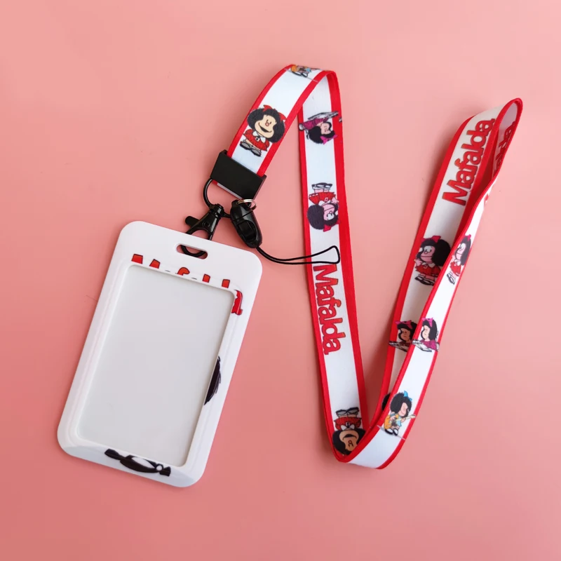 Fashion Women ID Card Holder Neck Strap Keychain Girls Bus Card