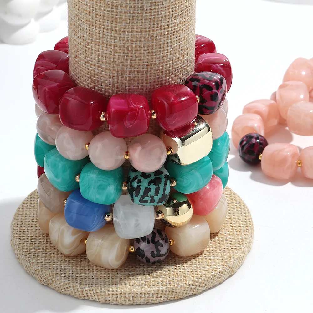 Lot De 4 Bracelets En Acrylique épais - Formes Géométriques Colorées Style Dôme - Bijoux Tendance Quotidien