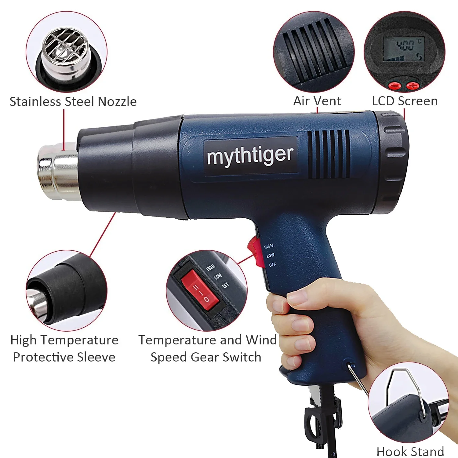 2000W Fast Heating Heavy Duty Heat Gun Kit Variable Temperature Control Overload Protection for Crafts Shrink PVC Peel Paint hot air gun heat gun mini hot air gun