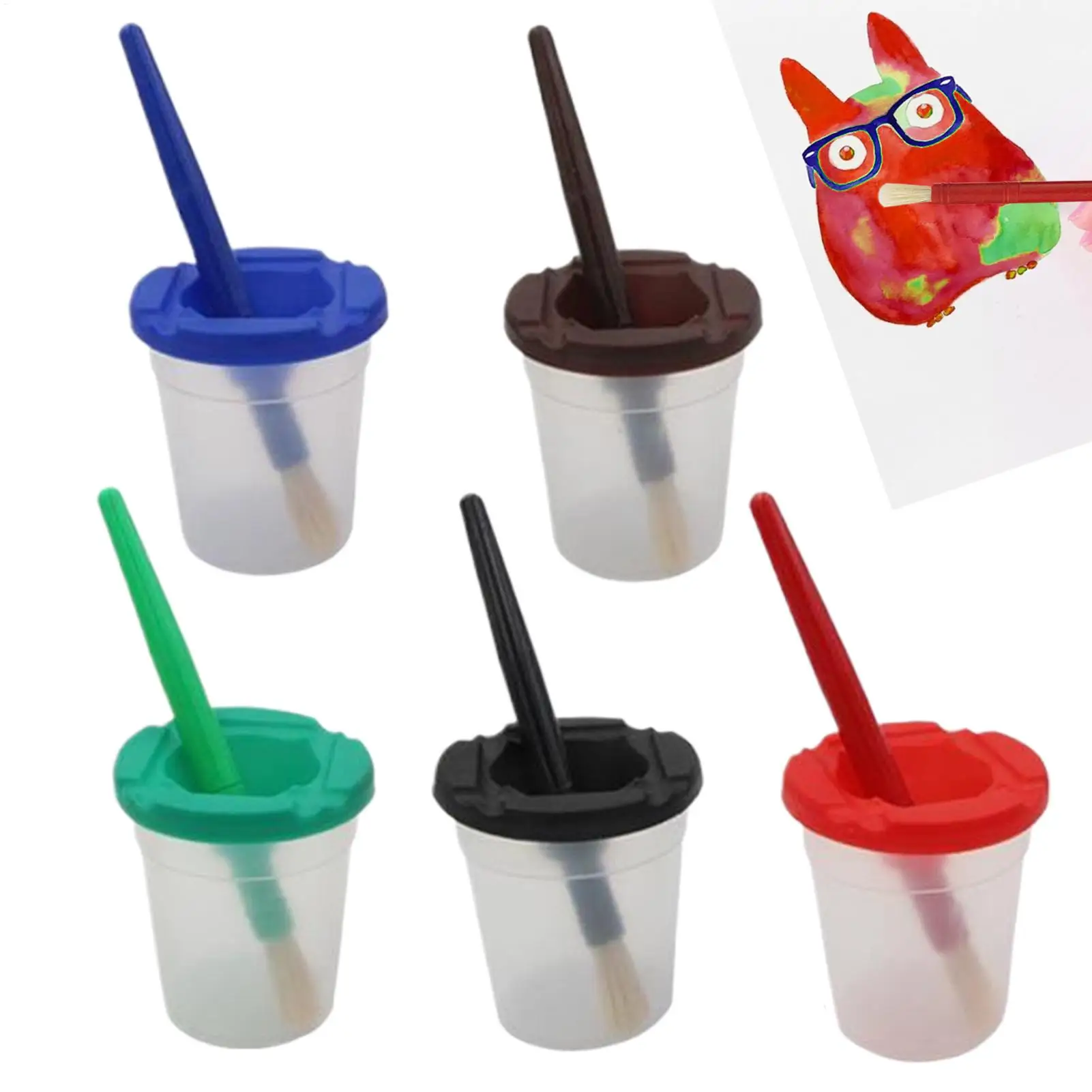 5pcs 유출 방지 페인트 컵 낙서 방지 누출 방지 물 세척 컵 재사용 가능한 밀..