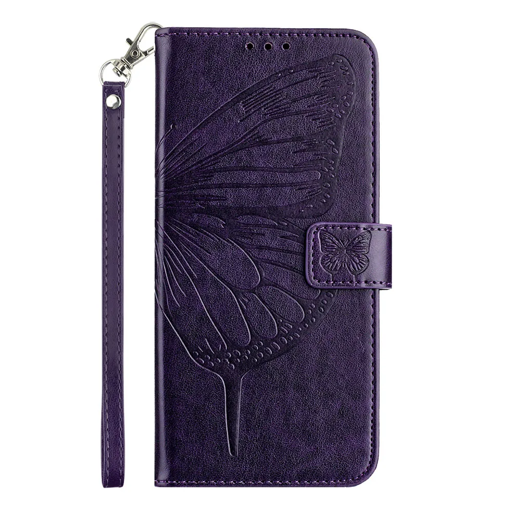 Butterfly Pattern Wallet Flip Case with Card Slots and Back Cover