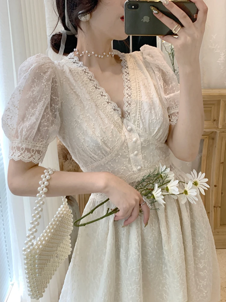 

Spring Summer Women Elegant Prom Voile Dresses Sweet & Embroidery Mesh Dress Perspective Swing Lace Party Long Dress