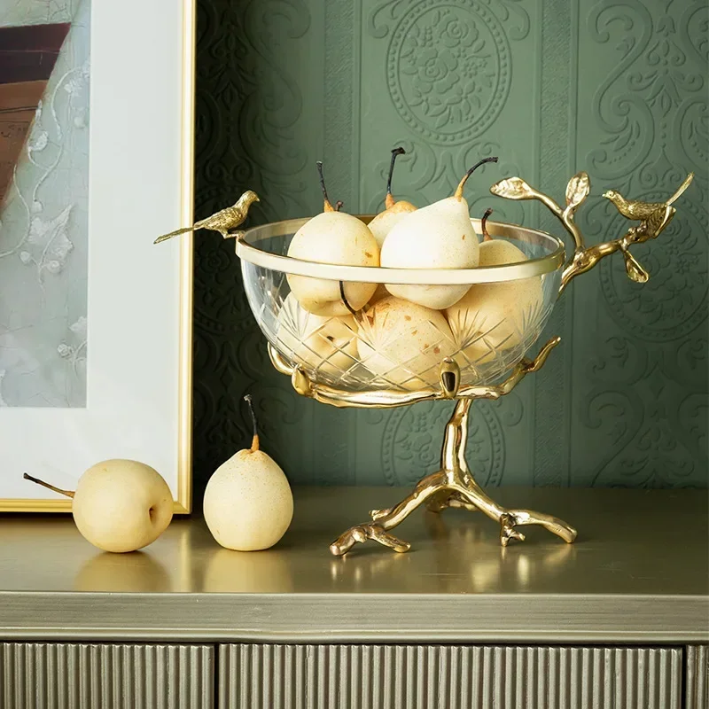 LuxuryBrassGlassFruitTrayModernCandyBowlGlassWithMetalStand