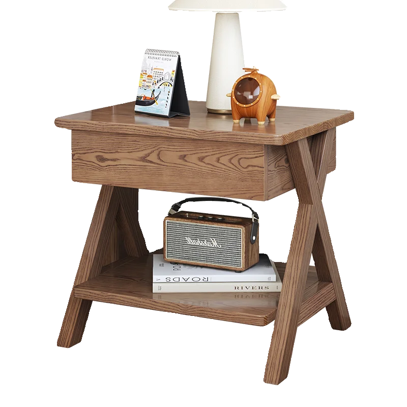Nordic all-solid wood bedside table, small apartment sofa side floor storage multi-functional locker