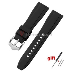 Curved End Rubber Watch Strap - Universal 20mm/22mm Wrist Band - 22mm (Black)