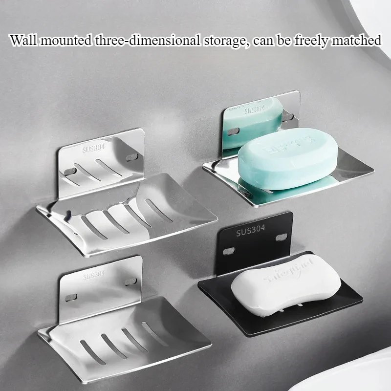 Self-adhesive Wall Mounted Bathroom Soap Holder 304 Stainless Steel Soap Dishes Rustproof No Drilling Soap Sponge Tray 3