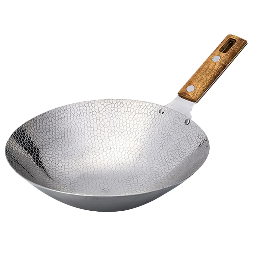 

22CM Cooking Wok Frying Pan Stainless Steel Wok Traditional Wok with Wooden Handle Gas Stove Cooking Wok Kitchen Cooking Pot